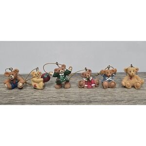 Vintage Kurt Adler Holly Bearies Miniature Bear Ornaments Set of 6 Christmas